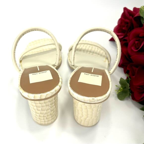 Dolce Vita Noles Chunky Heel Sandal Size 7.5 Ivory Leather Two-Strap Slip-On - Picture 9 of 16
